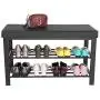 SONGMICS Shoe Bench, 3-Tier Shoe Rack for Entryway, Storage Organizer with Foam Padded Seat, Faux Leather, Metal Frame, for Living Room, Hallway, 31.9 x 12.2 x 19.3 Inches, Black ULBS58H