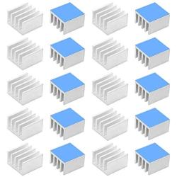 20pcs Aluminum Heatsink 14x14x10mm / 0.55x0.55x0.39 inches with Thermal Conductive Adhesive Tape for Raspberry pi Electronic Chip MOS IC Diode Triode Cooling Heat Dissipation