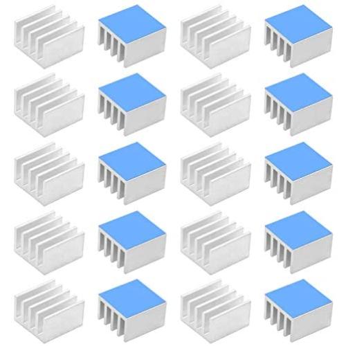 20pcs Aluminum Heatsink 14x14x10mm / 0.55x0.55x0.39 inches with Thermal Conductive Adhesive Tape for Raspberry pi Electronic Chip MOS IC Diode Triode Cooling Heat Dissipation