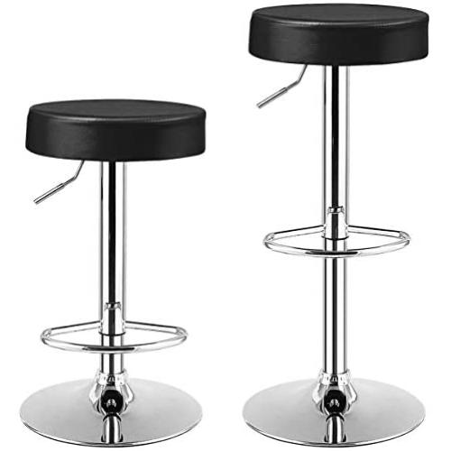 COSTWAY Bar Stools Set of 2, Modern Swivel Backless Round Barstool, PU Leather Armless bar Chair with Height Adjustable, Chrome Footrest, Sturdy Metal Frame for Kitchen Bistro Pub (Black, 2 pcs)