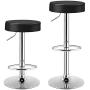 COSTWAY Bar Stools Set of 2, Modern Swivel Backless Round Barstool, PU Leather Armless bar Chair with Height Adjustable, Chrome Footrest, Sturdy Metal Frame for Kitchen Bistro Pub (Black, 2 pcs)