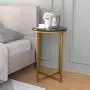 Mecor Modern Round Side End Accent Table with Faux Marble Table Top and Gold Metal Frame, Beside Sofa Table Nightstand for Living Room Bedroom, Easy to Assemble, Black