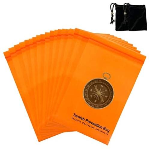 A-ONE Zip Lock Storage VCI Bags for Tarnish Prevention on Ferrous Metals, Corrosion Prevention Bags with Zipper, 4'' X 6'' (20 PCS) + Velvet Bags (Without Tarnish Prevention Function) 2 PCS