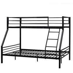 Bonnlo Bunk Bed Twin Over Full Sturdy Metal Bed Frame with Flat Ladder and Guardrail for Adults/Children/Teens, Black