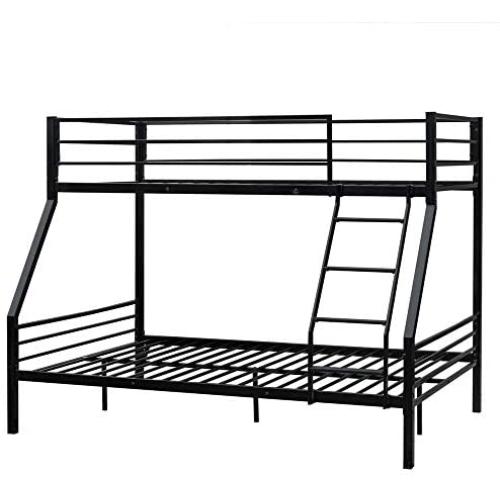 Bonnlo Bunk Bed Twin Over Full Sturdy Metal Bed Frame with Flat Ladder and Guardrail for Adults/Children/Teens, Black