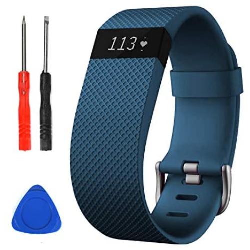 Sophili Bands Compatible for Charge Hr, Silicone Replacement Small Large with Metal Buckle Fitness Wristband Strap for Fitbit Charge HR / HR1(Navy/S)