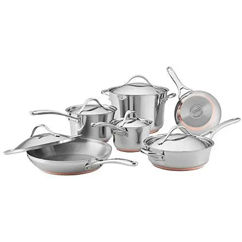Anolon Nouvelle Stainless Steel Cookware Pots and Pans Set, 11 Piece Anolon Nouvelle Stainless Steel Cookware Pots and Pans Set, 11 Piece