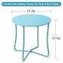 Metal Patio Side Table 18” x 18” Heavy Duty Weather Resistant Anti-Rust Outdoor End Table Small Steel Round Coffee Table Porch Table Snack Table for Balcony Garden Yard Lawn, Light Blue