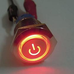 ESUPPORT 16mm 12V 3A Power Symbol Angel Eye Halo Car Red LED Light Metal Push Button Toggle Switch Socket Plug Wire