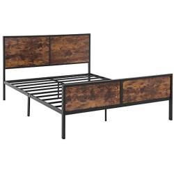 VASAGLE Metal Frame with Headboard, Footboard, No Box Spring Needed, Under-Bed Storage, Queen, Classic Rustic