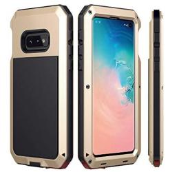 Galaxy S10e Case Amever Aluminum Metal Bumper Frame Case with Silicone Water Resistant Shockproof Tempered Glass Screen Protector Outdoor Sports Protective Case for Samsung Galaxy S10e (2019) - Gold