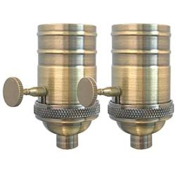 Royal Designs Vintage 3-Way Turn Knob Lamp Socket, Antique Brass, Set of 2