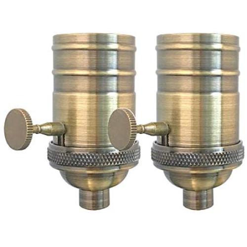 Royal Designs Vintage 3-Way Turn Knob Lamp Socket, Antique Brass, Set of 2