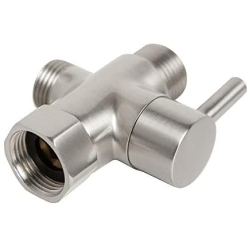 SmarterFresh Brass T-Valve Adapter Brushed Nickel Finish for Handheld Bidet - 3 Way Shut Off Valve Bidet Attachment, On Off Three Way Valve for Tee Adapter