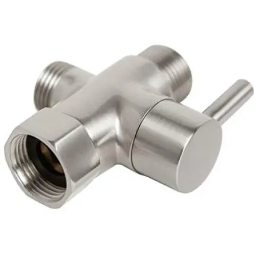 SmarterFresh Brass T-Valve Adapter Brushed Nickel Finish for Handheld Bidet - 3 Way Shut Off Valve Bidet Attachment, On Off Three Way Valve for Tee Adapter