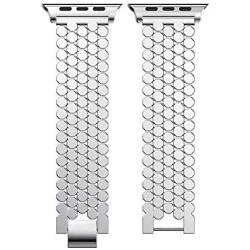 NNHF Compatible with Apple Watch Strap 38/40 / 42 / 44mm Fish-Scale Pattern Stainless Steel Honeycomb Metal Steel Jewelry Buckle Watch Band Compatible with Apple Watch Series 5 4 3 2 1