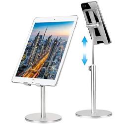 Cell Phone Stand for Desk,Shenboxun Cell Phone Holder,Height Angle Adjustable Cell Phone Stand,Metal Base Phone Stand Compatible with All Smartphone,iPhone and Tablet (4-12'') - Silver