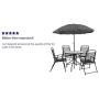 Flash Furniture Nantucket 6 Piece Black Patio Garden Set with Table, Umbrella and 4 Folding Chairs
