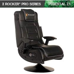 X Rocker Pro Series 2.1 Vibrating Black Leather Foldable Video Gaming Chair with Pedestal Base and Headrest for Adult, Teen, and Kid Gamers - High Tech Audio and Wireless Capacity - Ergonomic Back Support