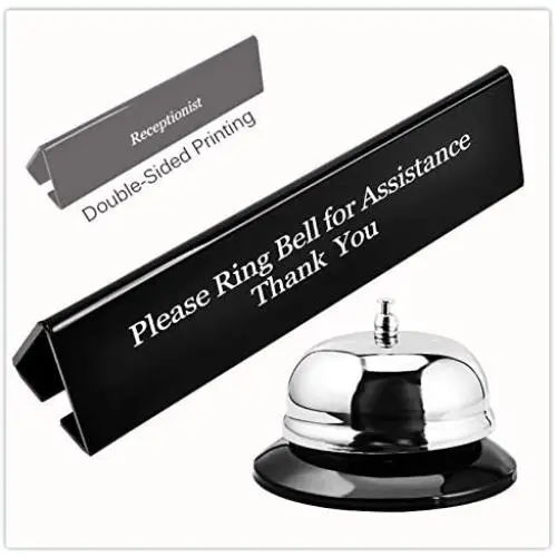 UCEC Call Bell, NO Receptionist Sign, 3.35 Inch Metal Construction Desk Service Dinner Bell, Please Ring Bell Sign for Service Assistance for Hotels, Schools, Restaurants, Reception Areas, Hospitals UCEC Call Bell, NO Receptionist Sign, 3.35 Inch Metal Construction Desk Service Dinner Bell, Please Ring Bell Sign for Service Assistance for Hotels, Schools, Restaurants, Reception Areas, Hospitals