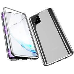 Jonwelsy Magnetic Adsorption Case for Samsung Galaxy A51, 360 Degree Front and Back Clear Tempered Glass Flip Cover, Metal Bumper Frame for Samsung Galaxy A51 (Silver)