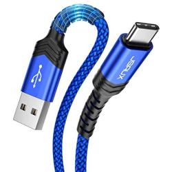 USB-C Cable 3A Fast Charging, JSAUX 3-Pack (10ft+6.6ft+3.3ft)USB A to Type C Charge Nylon Braided Cord Compatible with Samsung Galaxy S20 S10 S9 S8 Plus Note 10 9 8,PS5 Controller,USB C Charger(Blue)