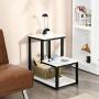 Tangkula 3-Tier Sofa Side Table, Nightstand with Storage Shelf, Sturdy Metal Frame, Ladder-Shaped Chair Side Table, White Tabletop Storage Shelf for Living Room or Bedroom (White)
