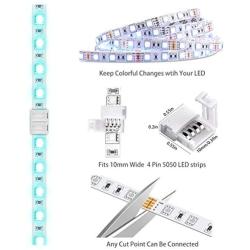 LED Strip Light Connectors,10mm Unwired 4 Pin 5050 RGB LED Lights Connectors kit,12 Gapless Connectors,6 L Shape Corner Connectors for Multicolor LED Strip 12V-24V with 20 Wire Clips,Open Tools