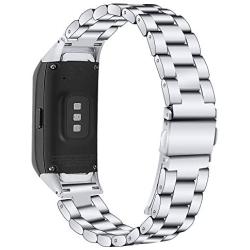 Compatible with Samsung Galaxy Fit SM-R370 Bands, Galaxy Fit Watch Band Solid Stainless Steel Metal Replacement Bracelet Strap for Galaxy Fit SM-R370 Smart Watch, Adjustable (Silver)