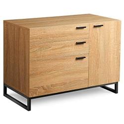 WLIVE 3 Drawer Dresser, Wide Chest of Drawers with 1 Side Door, Wood Storage Cabinet with Sturdy Metal Frame for Bedroom and Living Room, Natural Oak