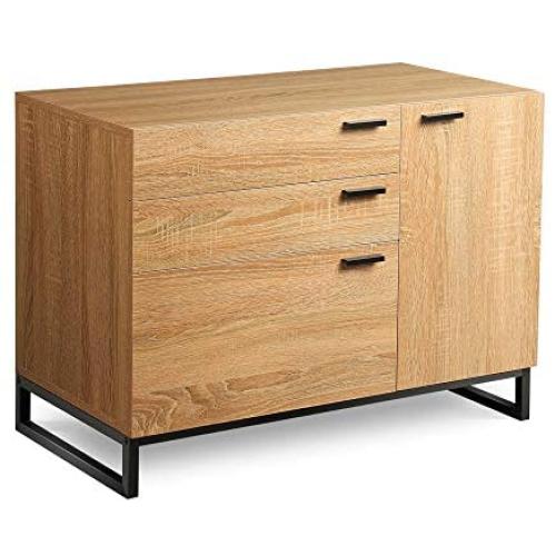 WLIVE 3 Drawer Dresser, Wide Chest of Drawers with 1 Side Door, Wood Storage Cabinet with Sturdy Metal Frame for Bedroom and Living Room, Natural Oak
