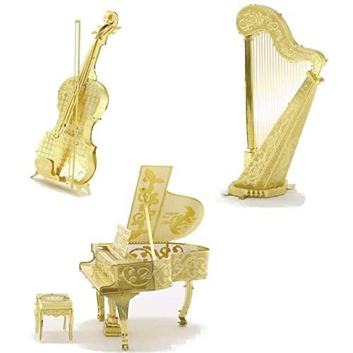 3D Metal Puzzle Models of Violin, Harp and Piano - Toy 3D Puzzle – 3 Pack