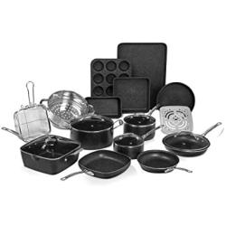 Granite Stone Pots and Pans Set, 20 Piece Complete Cookware + Bakeware Set with Ultra Nonstick 100% PFOA Free Coating–Includes Frying Pans, Saucepans, Stock Pots, Steamers, Cookie Sheets & Baking Pans