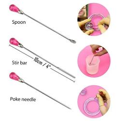 ISKYBOB 2 Sets Silicone Resin Mold Tool Set Stirring Needle Spoon Jewelry Making Kit, Pink+Rose Red