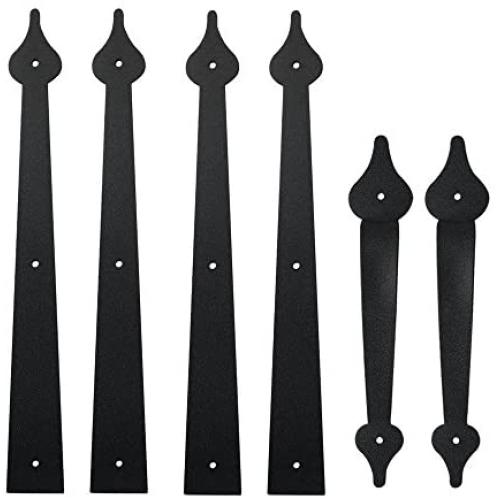 LWZH Metal Gate Door House Hinge Handle Set, Decorative Garage Door Carriage Accents Door Hardware Black 2 Handles 4 Hinges, Screws Included