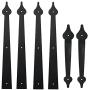 LWZH Metal Gate Door House Hinge Handle Set, Decorative Garage Door Carriage Accents Door Hardware Black 2 Handles 4 Hinges, Screws Included