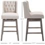 HOMCOM 2 Piece Bar Height Chair Swivel Barstool with Integrated Footrest, Solid Wood Design, and a 180 Degree Rotation, Beige