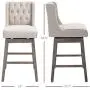 HOMCOM 2 Piece Bar Height Chair Swivel Barstool with Integrated Footrest, Solid Wood Design, and a 180 Degree Rotation, Beige