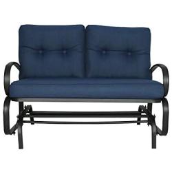 Patio Glider Bench Loveseat Outdoor Cushioed 2 Person Rocking Seating Patio Swing Chair, Navy