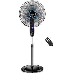 COSTWAY Pedestal Fan, 16-Inch Adjustable Height Fan, 3-Speed Digital Control, Timer, LCD Display, Double Blades, Remote Control, Oscillating Stand Fan for Home, Office, Bedroom