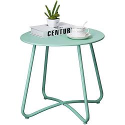 Small Metal Side Table, Outdoor Patio Side Table Round Coffee Table for Porch, Yard, Balcony, Garden (Mint Green)