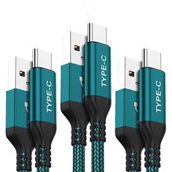 USB Type C Cable, AkoaDa 3-Pack (10ft+6.6ft+3.3ft) USB A to USB-C Fast Charger Nylon Braided Cord Compatible with Samsung Galaxy Note 9 8 S8 S9 S10 10 Plus,LG V50 V40 G8 G7 Thinq,Moto Z Z3,Swi (GREEN)