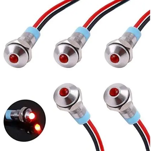 smseace 5PCS Red DC/AC12V-24V Energy Saving 1/4‘’ Indicator Light Mounting Hole 6mm with 150mm Cable Length Metal Waterproof LED Indicator Light DQ-6T-R-12 smseace 5PCS Red DC/AC12V-24V Energy Saving 1/4‘’ Indicator Light Mounting Hole 6mm with 150mm Cable Length Metal Waterproof LED Indicator Light DQ-6T-R-12