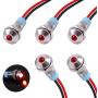 smseace 5PCS Red DC/AC12V-24V Energy Saving 1/4‘’ Indicator Light Mounting Hole 6mm with 150mm Cable Length Metal Waterproof LED Indicator Light DQ-6T-R-12