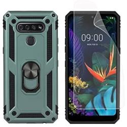 SWP for LG K51 Case,LG Reflect Case,LG Q51 Case,Dual Layer Shock-Absorption Armor Cover,Full-Body Protective Case with Metal Ring Holder Kickstand for LG K51 (Dark Green)