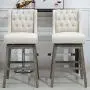 HOMCOM 2 Piece Bar Height Chair Swivel Barstool with Integrated Footrest, Solid Wood Design, and a 180 Degree Rotation, Beige