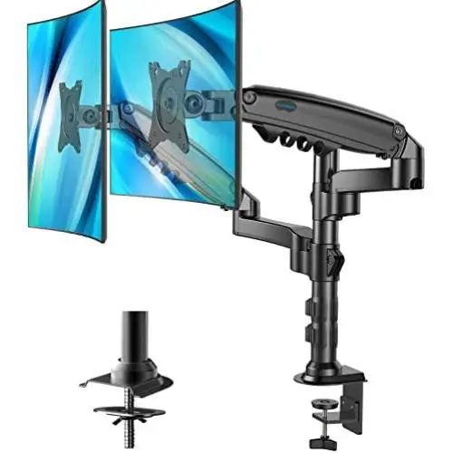 Dual Monitor Stand - Height Adjustable Gas Spring Double Arm Monitor Mount Desk Stand Fit Two 17 to 32 inch Screens with Clamp, Grommet Mounting Base, Each Arm Hold up to 19.8lbs Dual Monitor Stand - Height Adjustable Gas Spring Double Arm Monitor Mount Desk Stand Fit Two 17 to 32 inch Screens with Clamp, Grommet Mounting Base, Each Arm Hold up to 19.8lbs