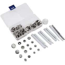 HEEPDD 40Sets Metal Snap Button Mixed Sizes DIY Fixing Set Durable Material Press Button Fastener with Setting Tool for Clothes Bags Wallet Packet(Silver)