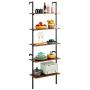 MELLCOM 5 Tier Industrial Ladder Shelf, Wood Modern Bookshelf with Metal Frame,Wall-Mounted Bookcase Plant Flower Storage Stand Organizer for Living Room, Bathroom, Kitchen,Balcony