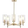 VINLUZ Contemporary 5 Light Chandelier Lighting Brushed Brass Clear Glass Shades Modern Pendant Lamp Rustic Dining Room Lighting Fixtures Hanging Adjustable Wire Semi Flush Ceiling Lights